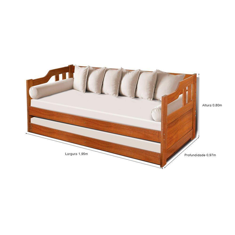 Sofá Cama Madeira Maciça Rústico Solteiro - Castanho - Cor: Marrom - 3