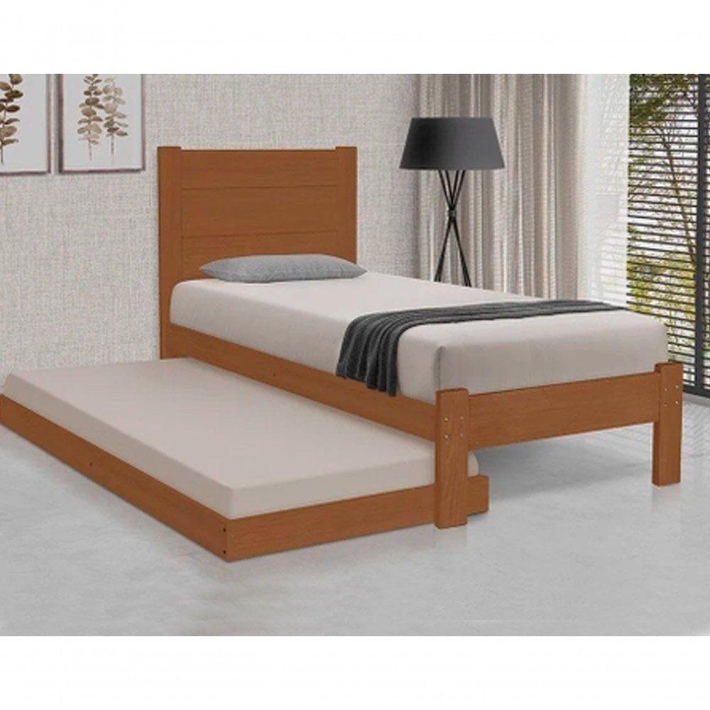 Cama Lara Solteiro Em Madeira Com Auxiliar Castanho - 1