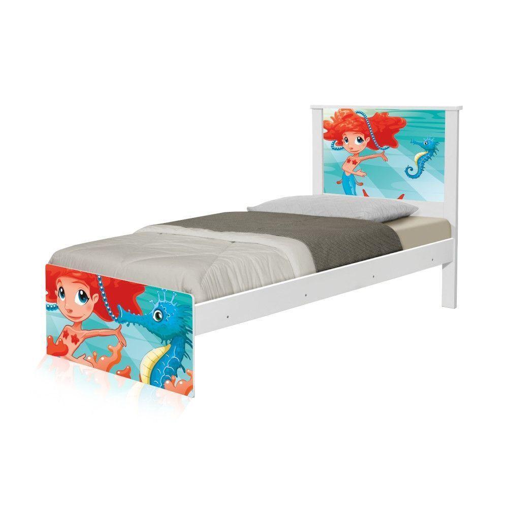 Cama Solteiro Adesivada Sereia Ruiva Com Colchão - 5