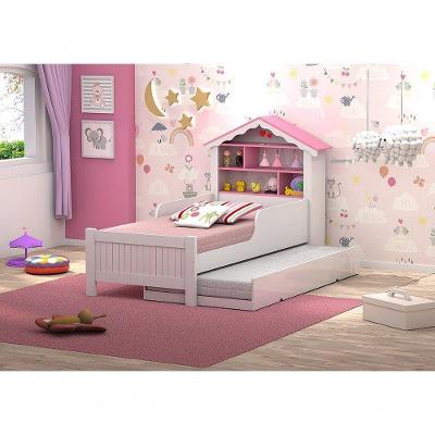Cama Casinha De Boneca C/Cama Auxiliar Nichos Rosa