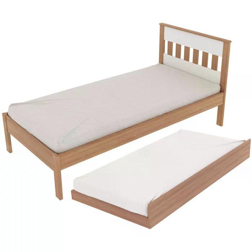 Cama Solteiro Com Auxiliar Cm8006 Cm8008 Qt8 Amendoa Branco Tecno Mobili Amendoa Branco - 1