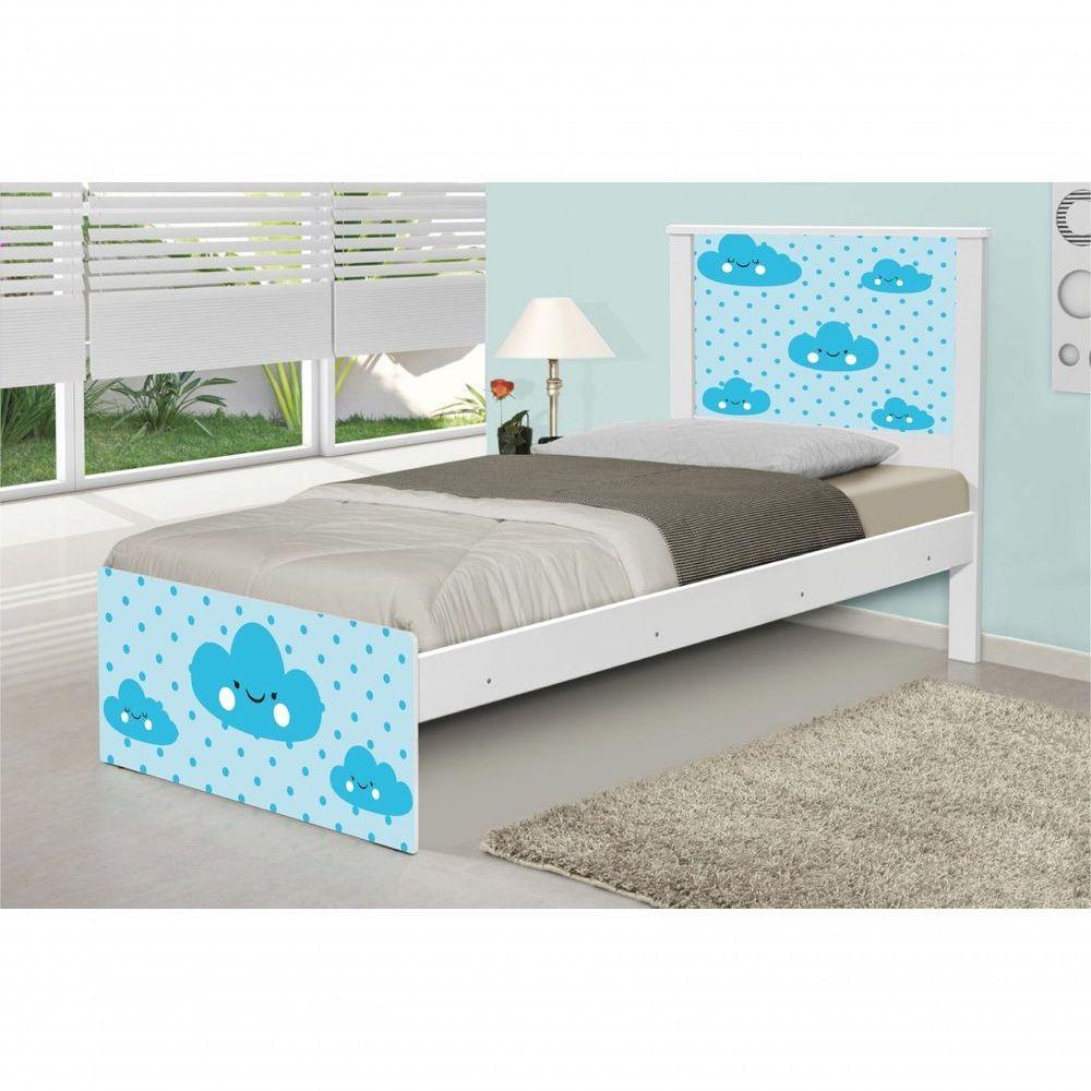 Cama Solteiro Adesivada Nuvem Menino Com Colchão - 1