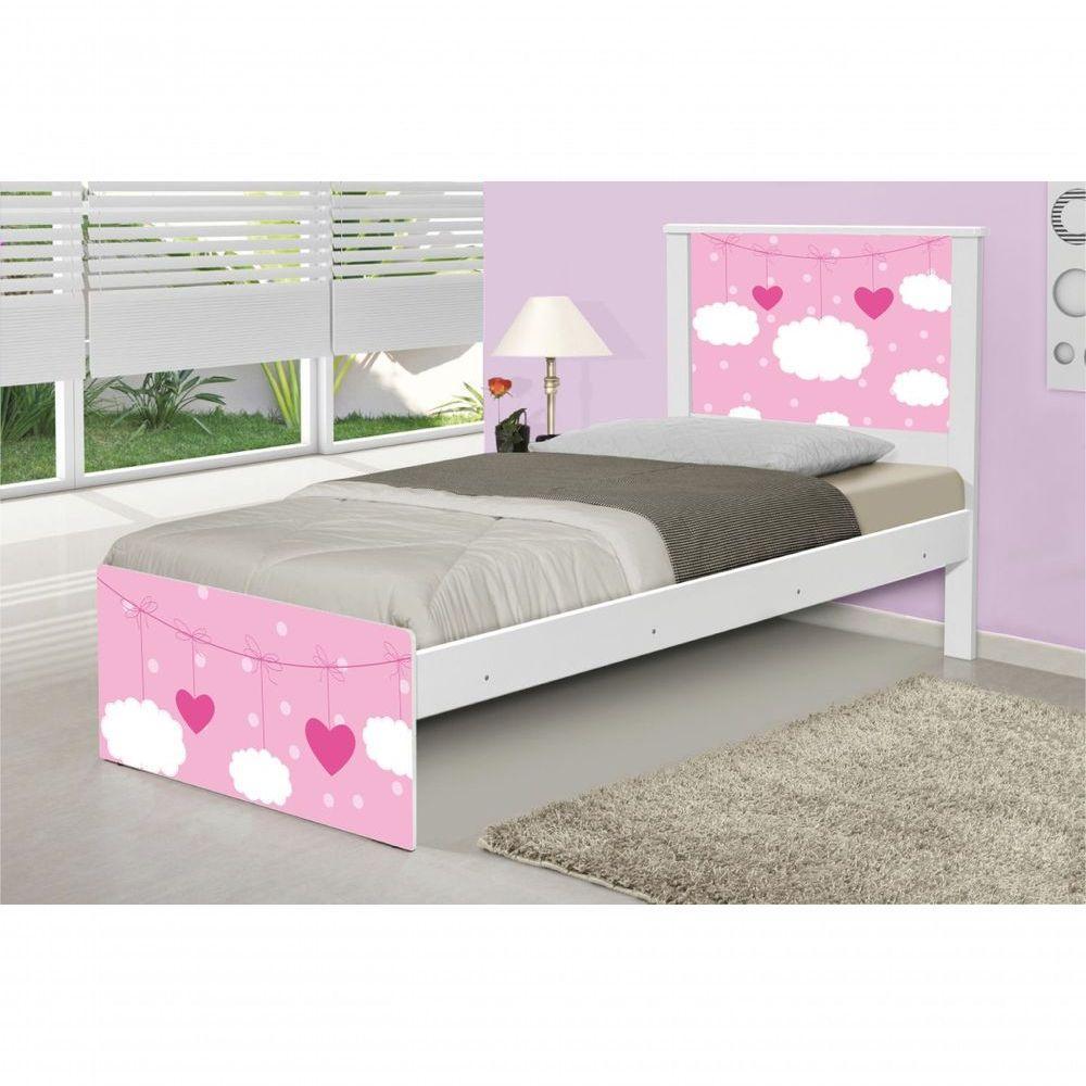 Cama Solteiro Adesivada Nuvens Menina Com Colchão - 1
