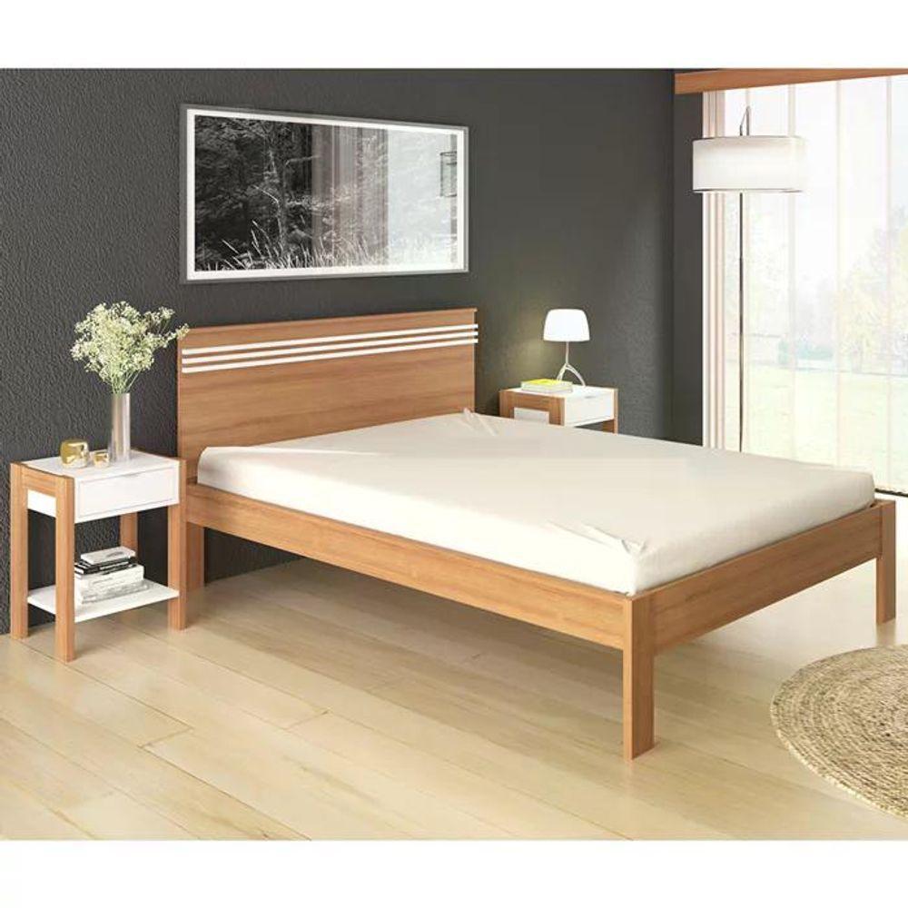 Cama Casal Cm8009 E 02 Mesas De Cabeceira Az1016 Qt10 Amendoa Branco Tecno Mobili Amendoa Branco - 1