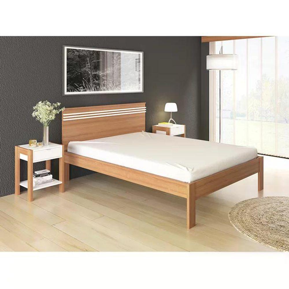 Cama Casal Cm8009 E 02 Mesas De Cabeceira Az1016 Qt10 Amendoa Branco Tecno Mobili Amendoa Branco - 2