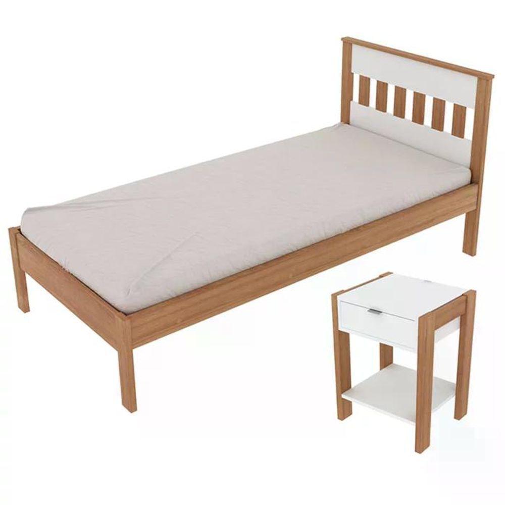 Cama Solteiro Cm8006 E Mesa De Cabeceira Az1016 Qt5 Amendoa Branco Tecno Mobili Amendoa Branco - 11