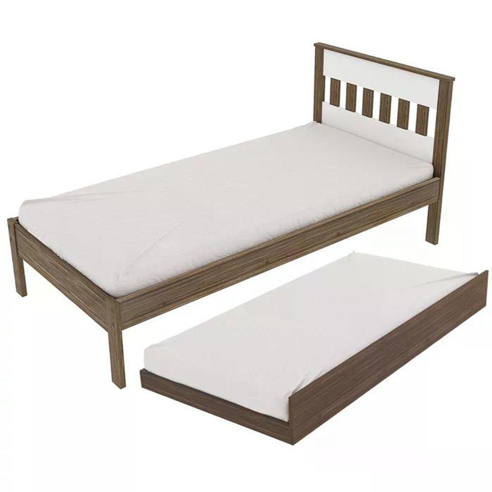 Cama Solteiro Com Auxiliar Cm8006 Cm8008 Qt8 Nogal Branco Tecno Mobili Nogal Branco - 1