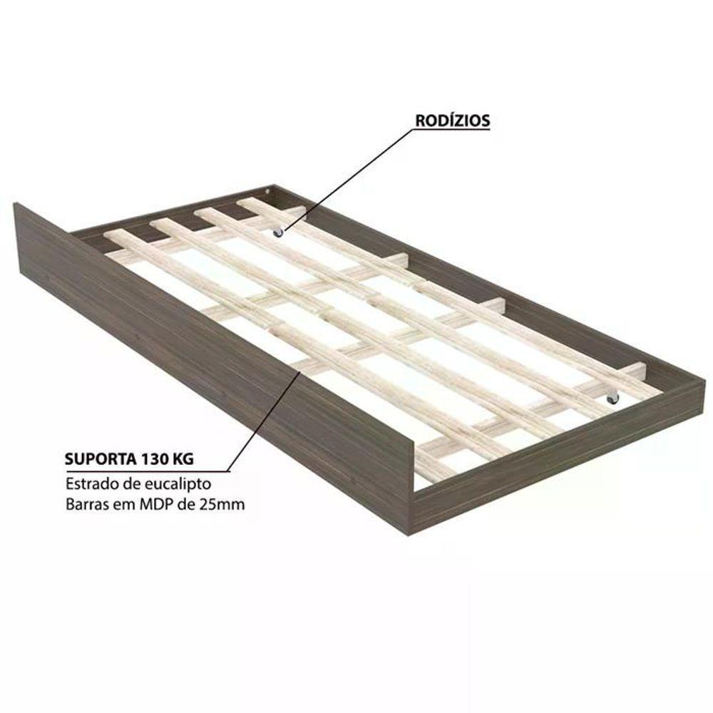 Cama Solteiro Com Auxiliar Cm8006 Cm8008 Qt8 Nogal Branco Tecno Mobili Nogal Branco - 5