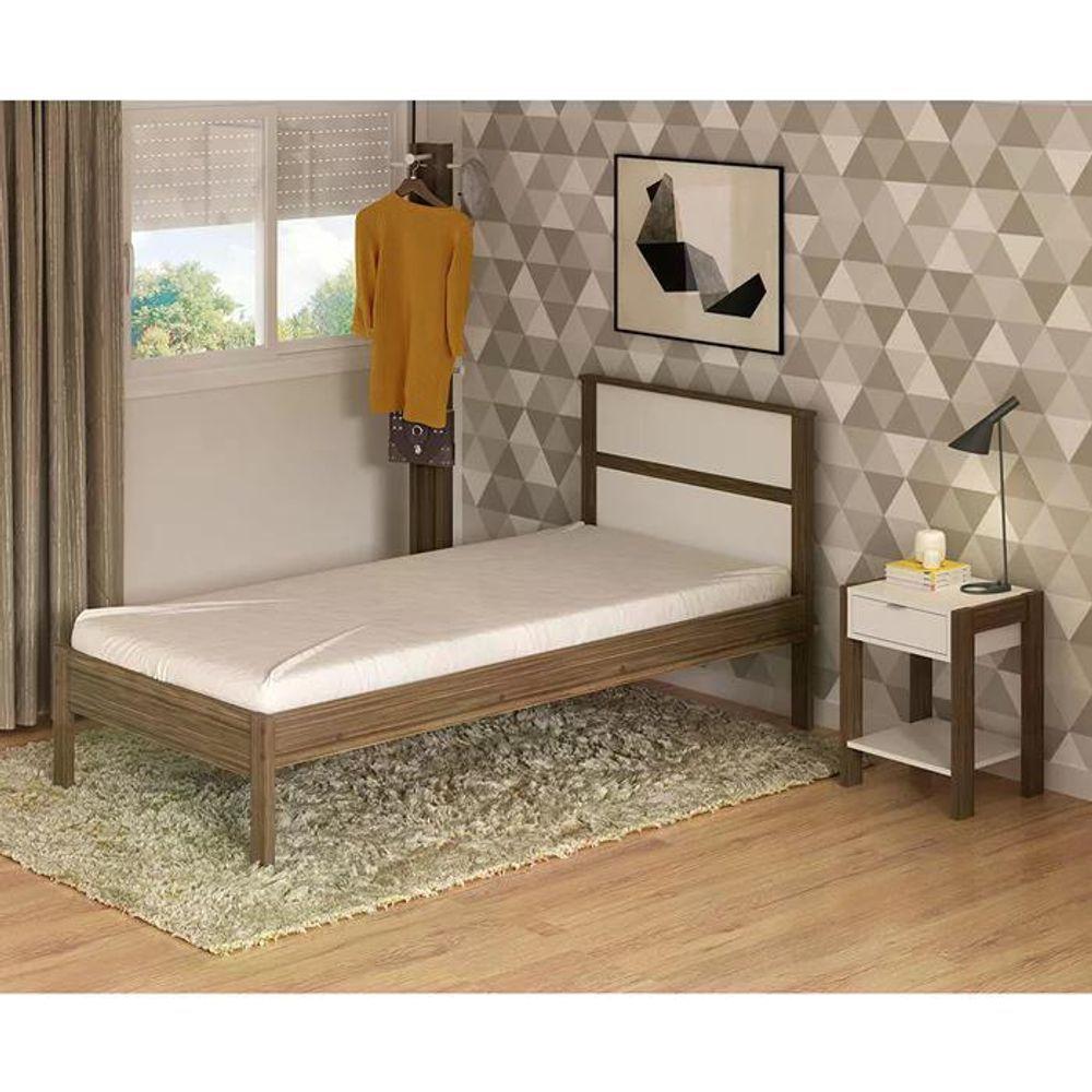 Cama Solteiro Cm8004 E Mesa De Cabeceira Az1016 Qt2 Nogal Branco Tecno Mobili Nogal Branco - 3