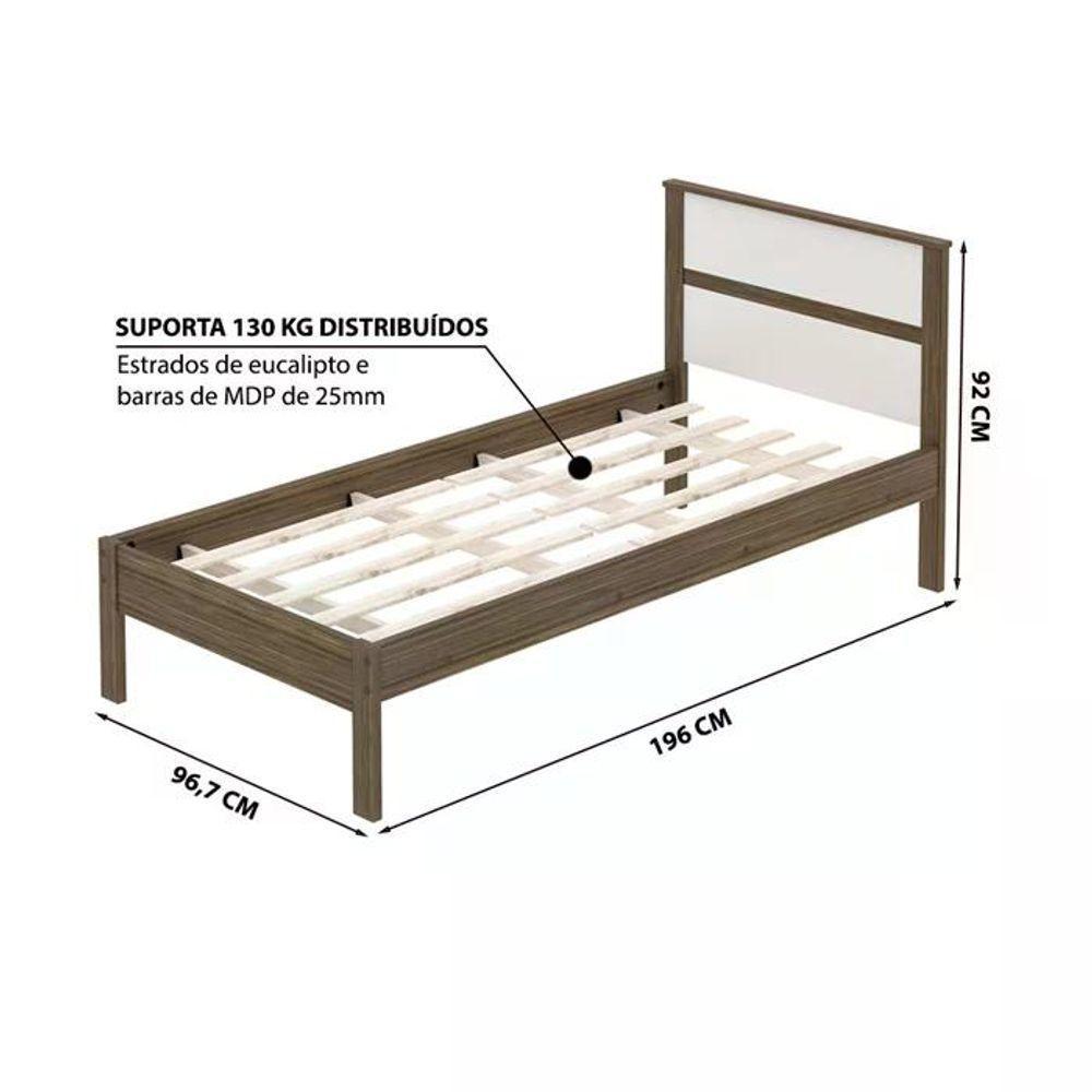 Cama Solteiro Cm8004 E Mesa De Cabeceira Az1016 Qt2 Nogal Branco Tecno Mobili Nogal Branco - 5