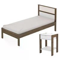 Cama Solteiro Cm8004 E Mesa De Cabeceira Az1016 Qt2 Nogal Branco Tecno Mobili Nogal Branco - 1
