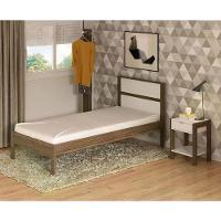 Cama Solteiro Cm8004 E Mesa De Cabeceira Az1016 Qt2 Nogal Branco Tecno Mobili Nogal Branco - 3