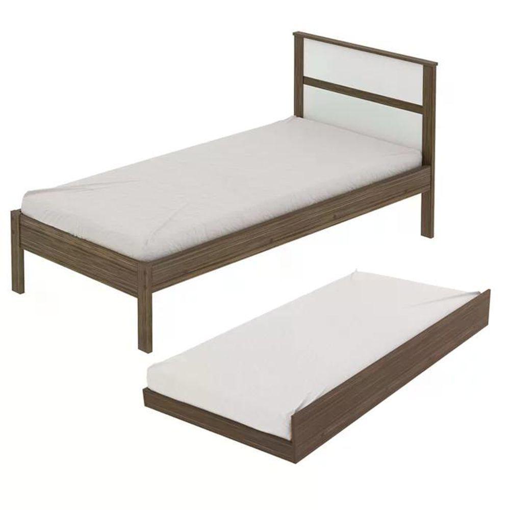 Cama Solteiro Com Auxiliar Cm8004 Cm8008 Qt7 Nogal Branco Tecno Mobili Nogal Branco - 1