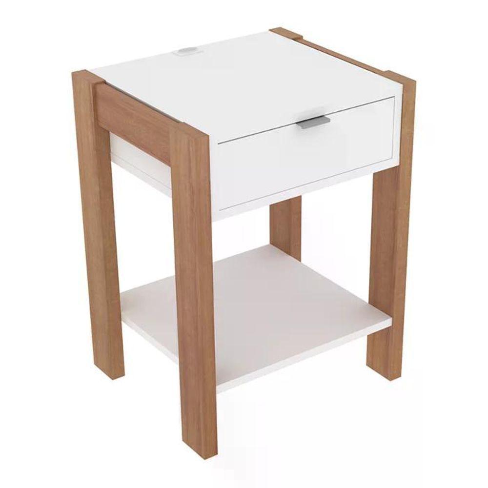 Cama Solteiro Cm8004 E Mesa De Cabeceira Az1016 Qt2 Amendoa Branco Tecno Mobili Amendoa Branco - 3