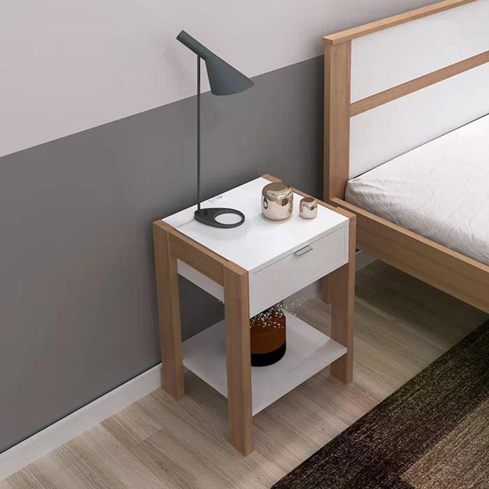 Cama Solteiro Cm8004 E Mesa De Cabeceira Az1016 Qt2 Amendoa Branco Tecno Mobili Amendoa Branco - 4