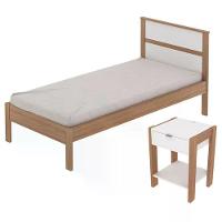 Cama Solteiro Cm8004 E Mesa De Cabeceira Az1016 Qt2 Amendoa Branco Tecno Mobili Amendoa Branco - 1