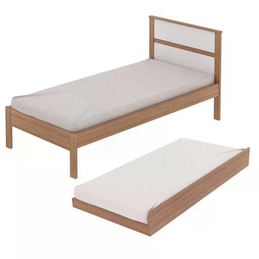Cama Solteiro Com Auxiliar Cm8004 Cm8008 Qt7 Amendoa Branco Tecno Mobili Amendoa Branco - 1
