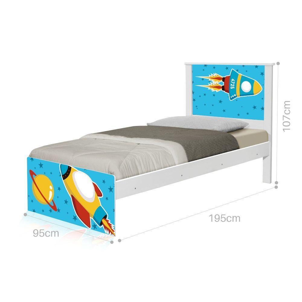 Cama Solteiro Adesivada Foguete Espacial Com Colchão - 4