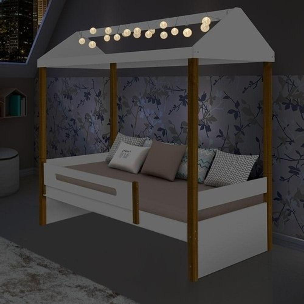 Cama Solteiro Sara Branco Mel Com Led E Colchão - 1
