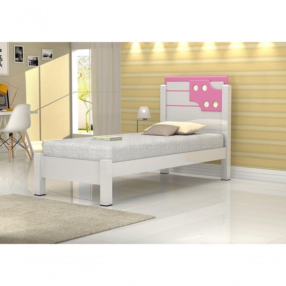 Cama De Solteiro Luíza 0,90 Branco Com Rosa - Vitamov - 4