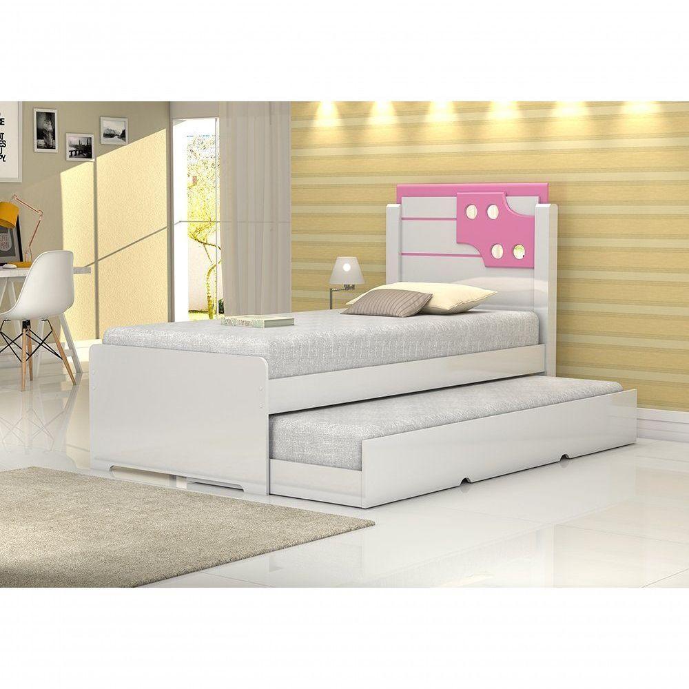 Cama De Solteiro Bibox Luiza Branco C/ Rosa C/Auxiliar - 3