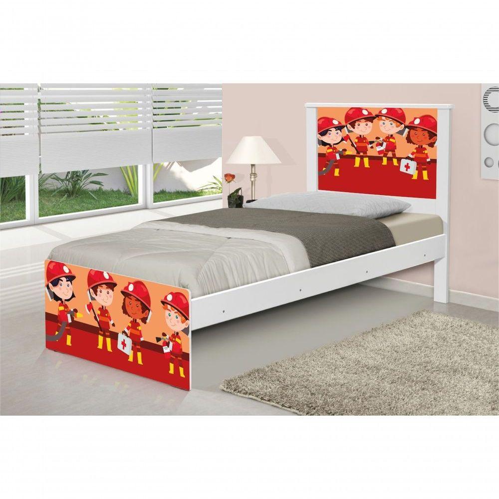 Cama Solteiro Adesivada Tropa De Bombeiros Com Colchão - 1