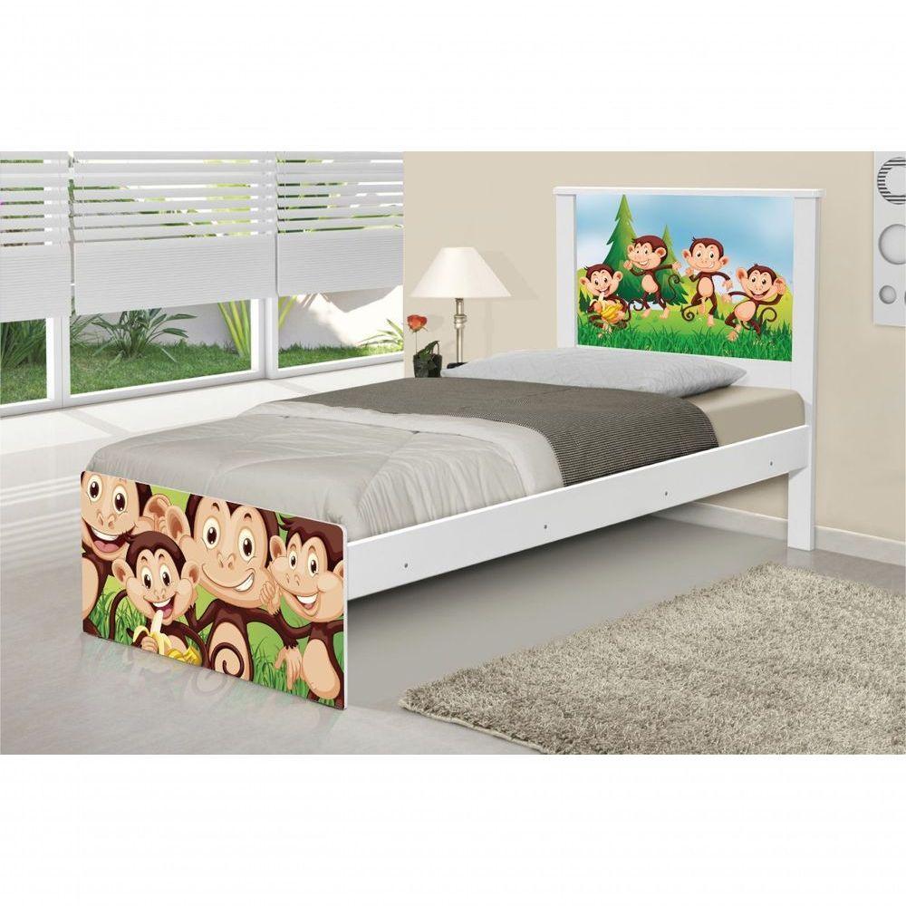 Cama Solteiro Adesivada Safari Macaquinhos Com Colchão - 1