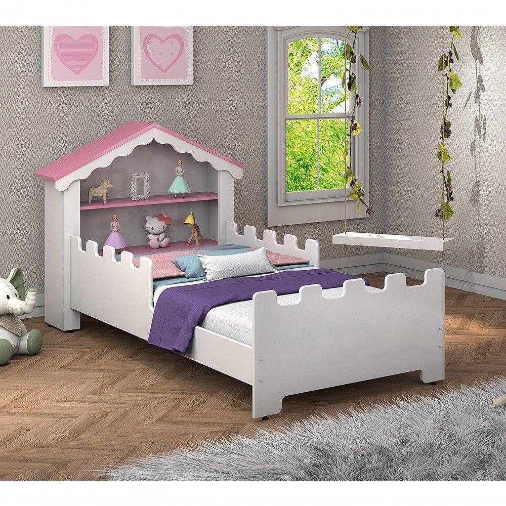 Cama Solteiro Princesa Com Colchão Branco/Rosa- Vitamov - 1
