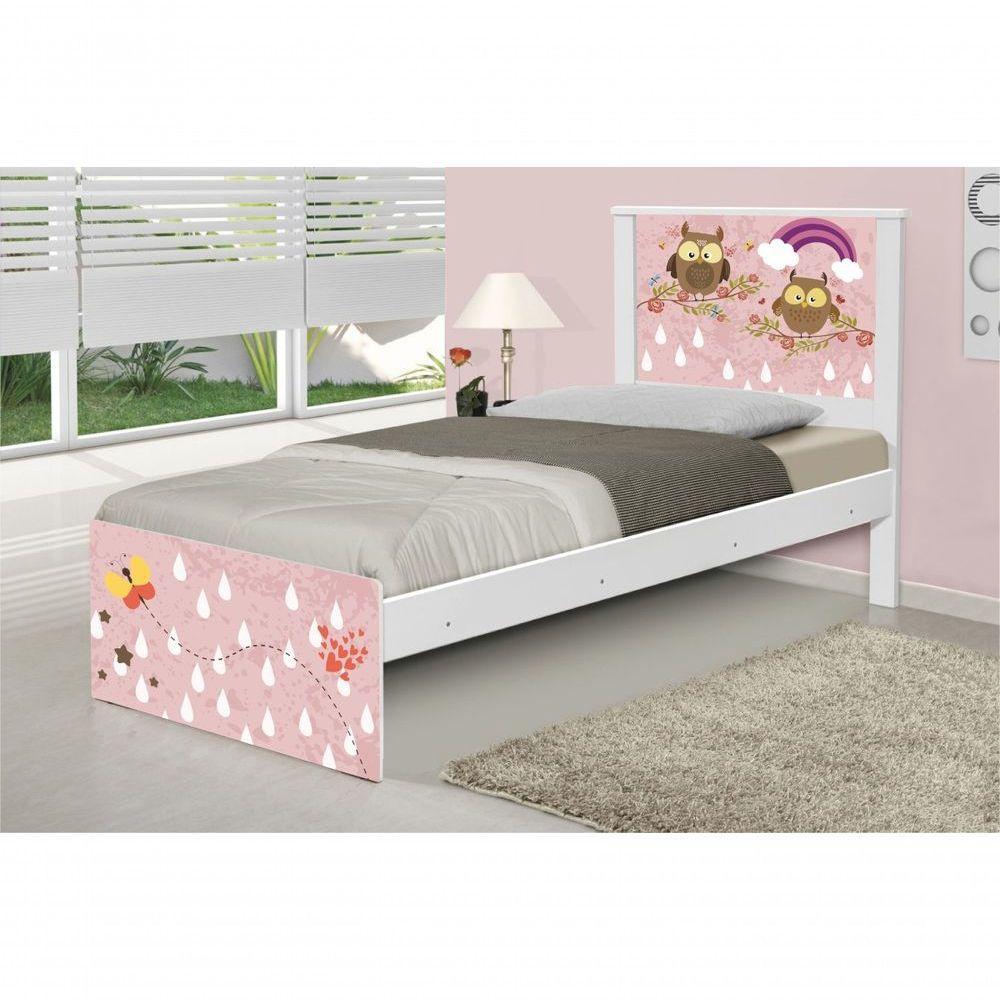 Cama Solteiro Adesivada Corujinhas E Borboleta Com Colchão - 1