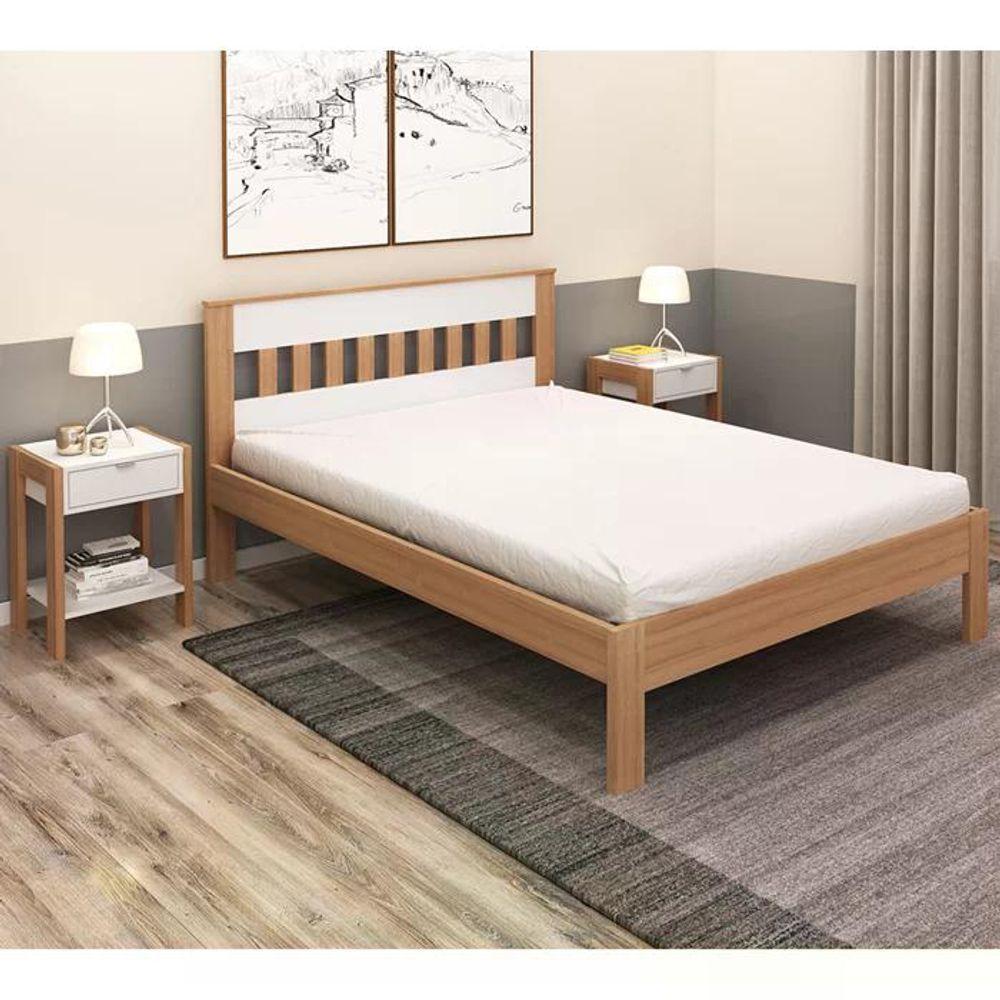 Cama Casal Cm8007 E 02 Mesas De Cabeceira Az1016 Qt6 Amendoa Branco Tecno Mobili Amendoa Branco - 3