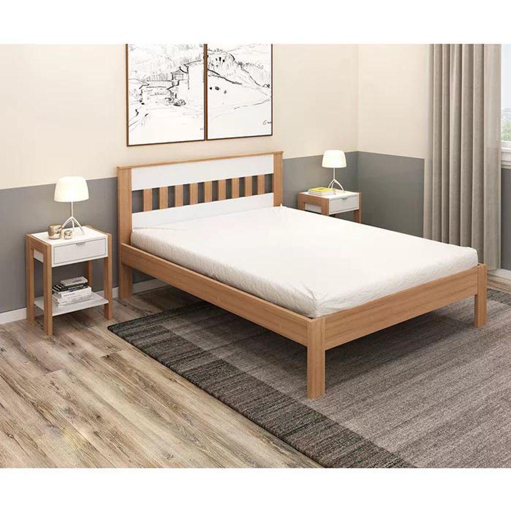 Cama Casal Cm8007 E 02 Mesas De Cabeceira Az1016 Qt6 Amendoa Branco Tecno Mobili Amendoa Branco - 4
