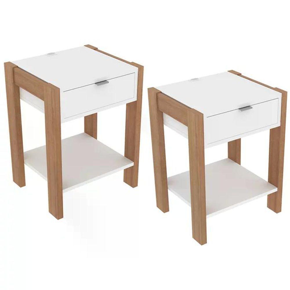 Cama Casal Cm8007 E 02 Mesas De Cabeceira Az1016 Qt6 Amendoa Branco Tecno Mobili Amendoa Branco - 10