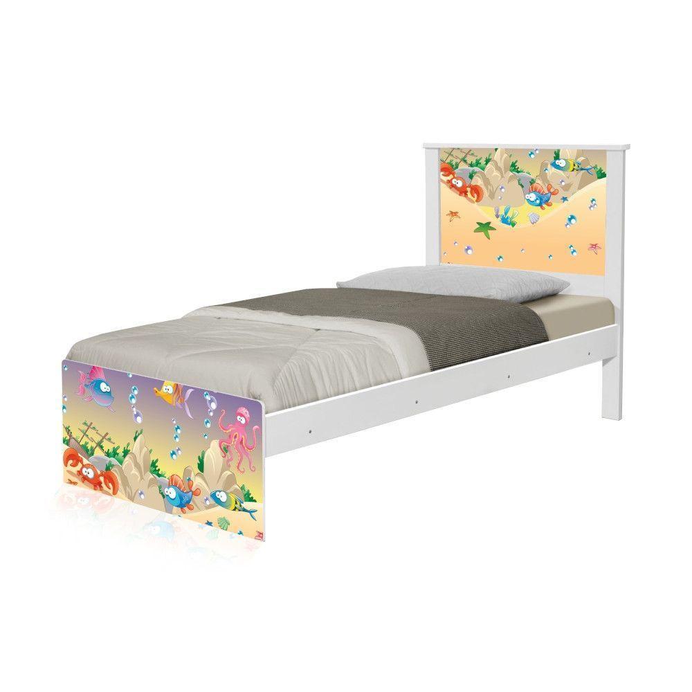 Cama Solteiro Adesivada Fundo Do Mar Feliz - 5