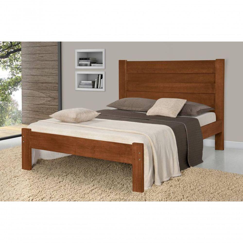 Cama de Casal Lara de Madeira Maciça Pinus Castanho - 1