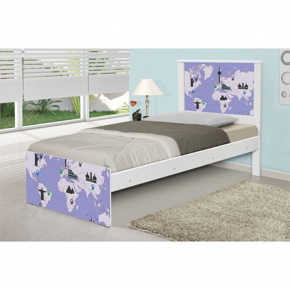 Cama Solteiro Adesivada Mapa Viagens Com Colchão - 1