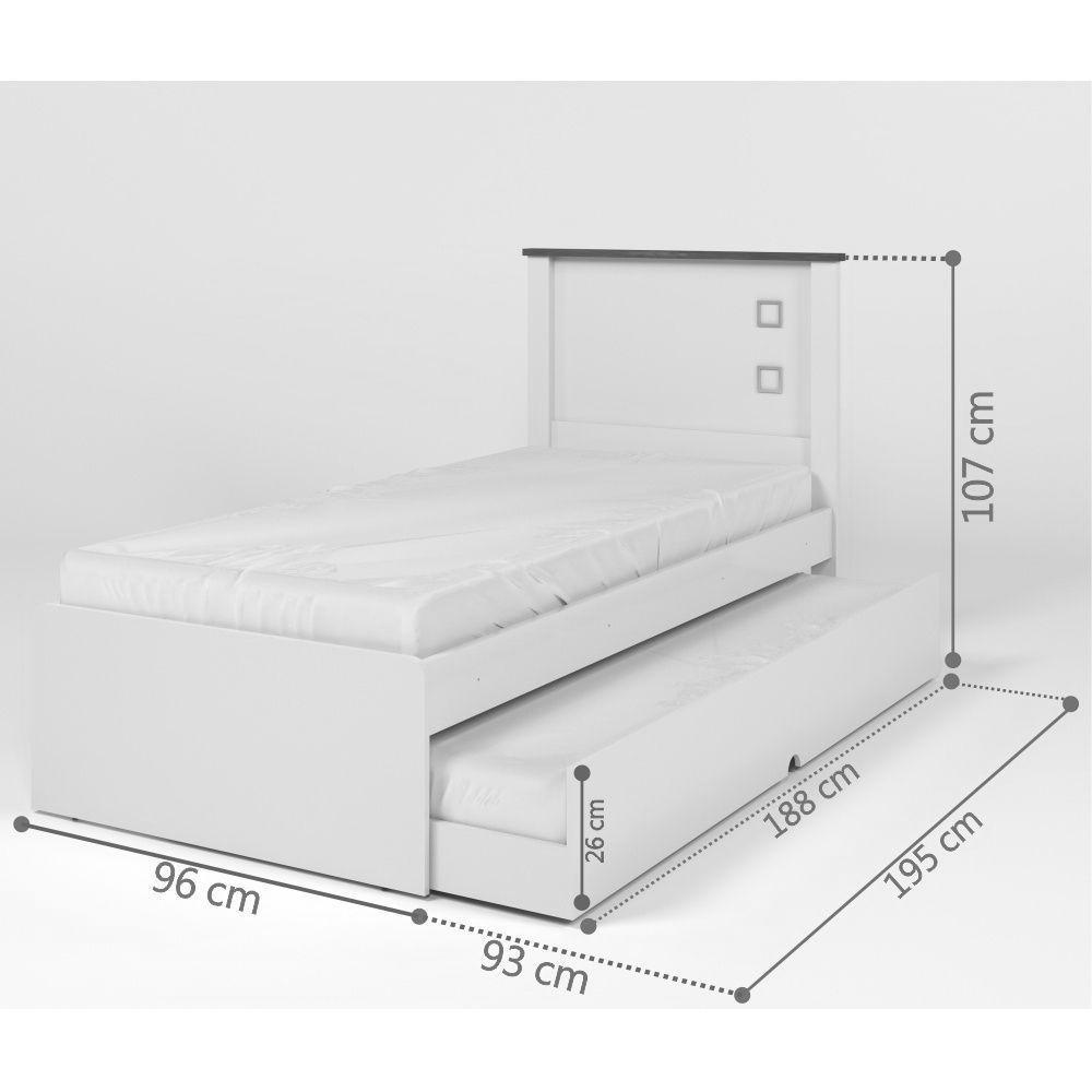 Cama Solteiro Viana Off White Com Auxiliar E Colchões - 2