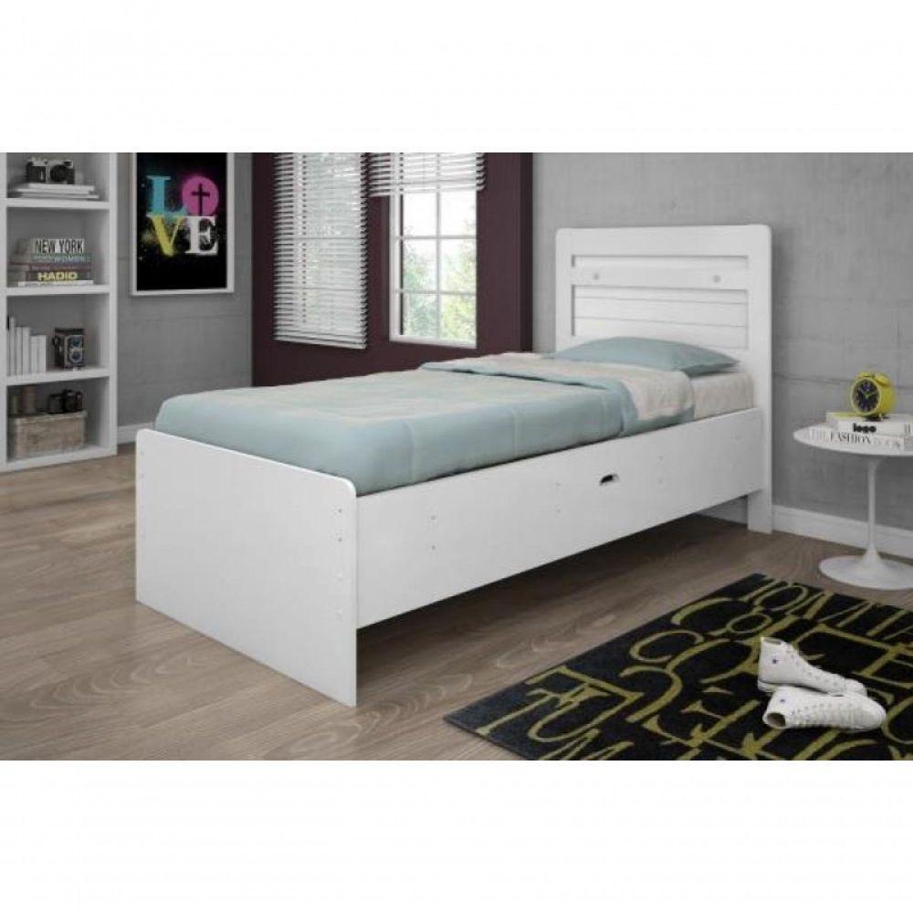 Cama Solteiro Baú Larissa Branca Com Colchão - 2