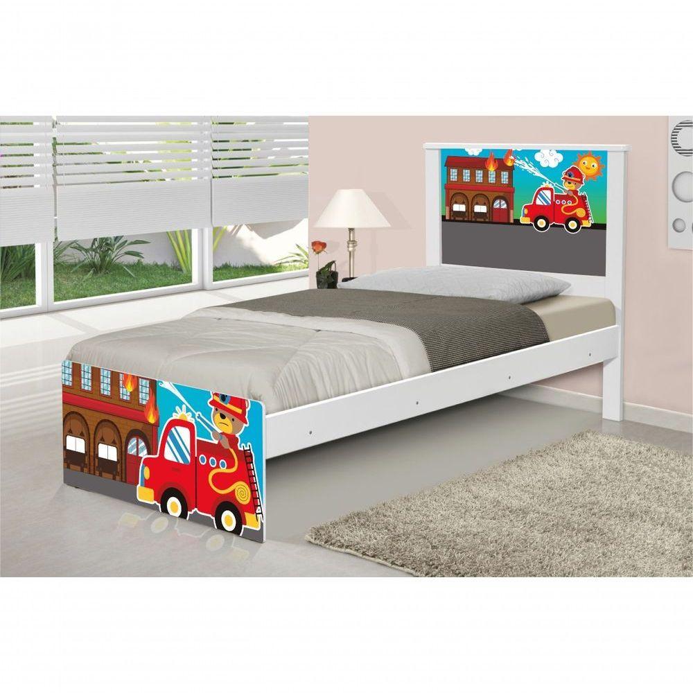 Cama Solteiro Adesivada Bombeiro Com Colchão - 1