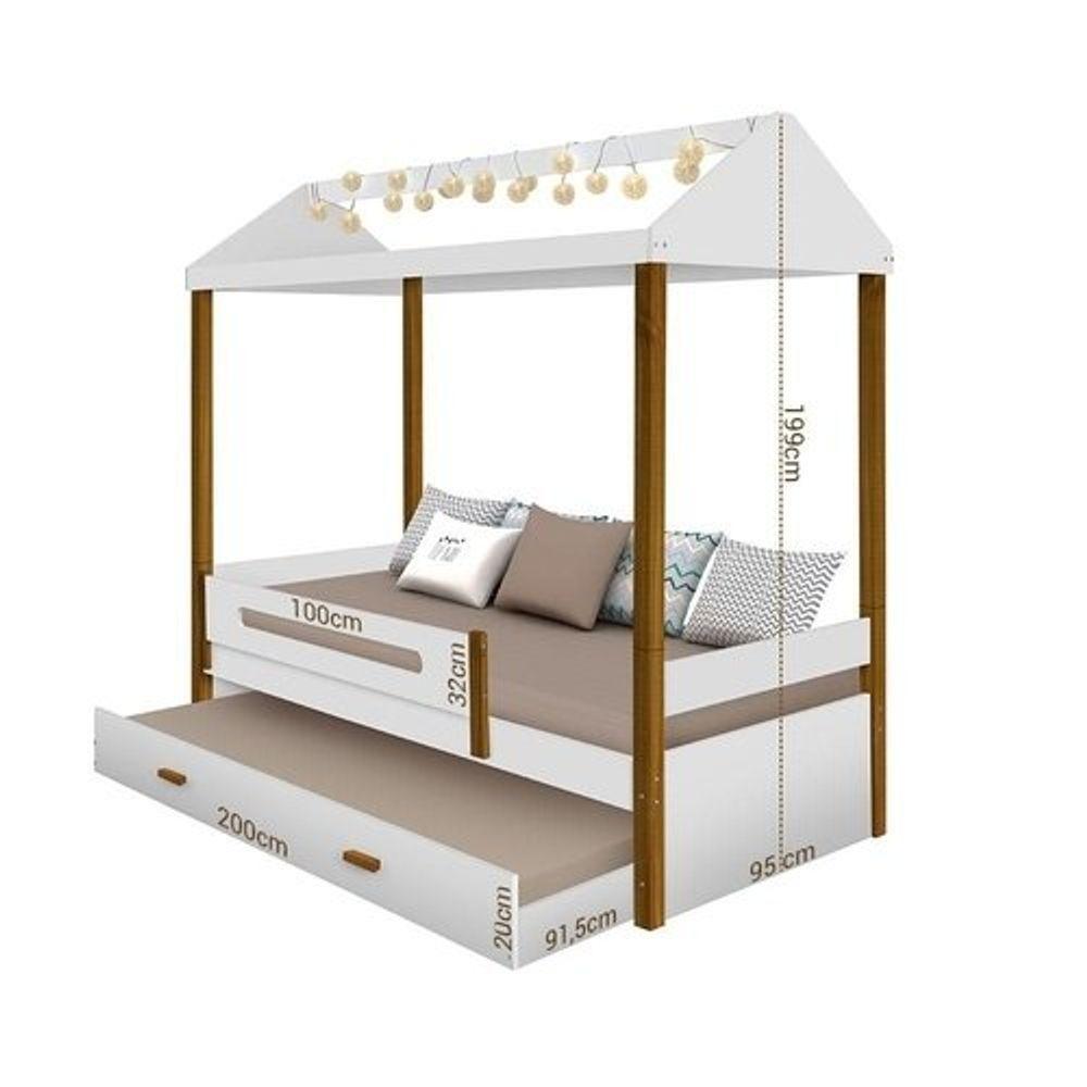 Cama Casa Sara Branco/mel Com Cama Auxiliar 2 Colchões e Led - 2