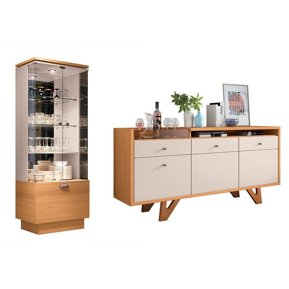 Conjunto Decorativo Cristaleira C/adega E Buffet Aparador Peggy/noeli Cinamomo/offwhite - 1