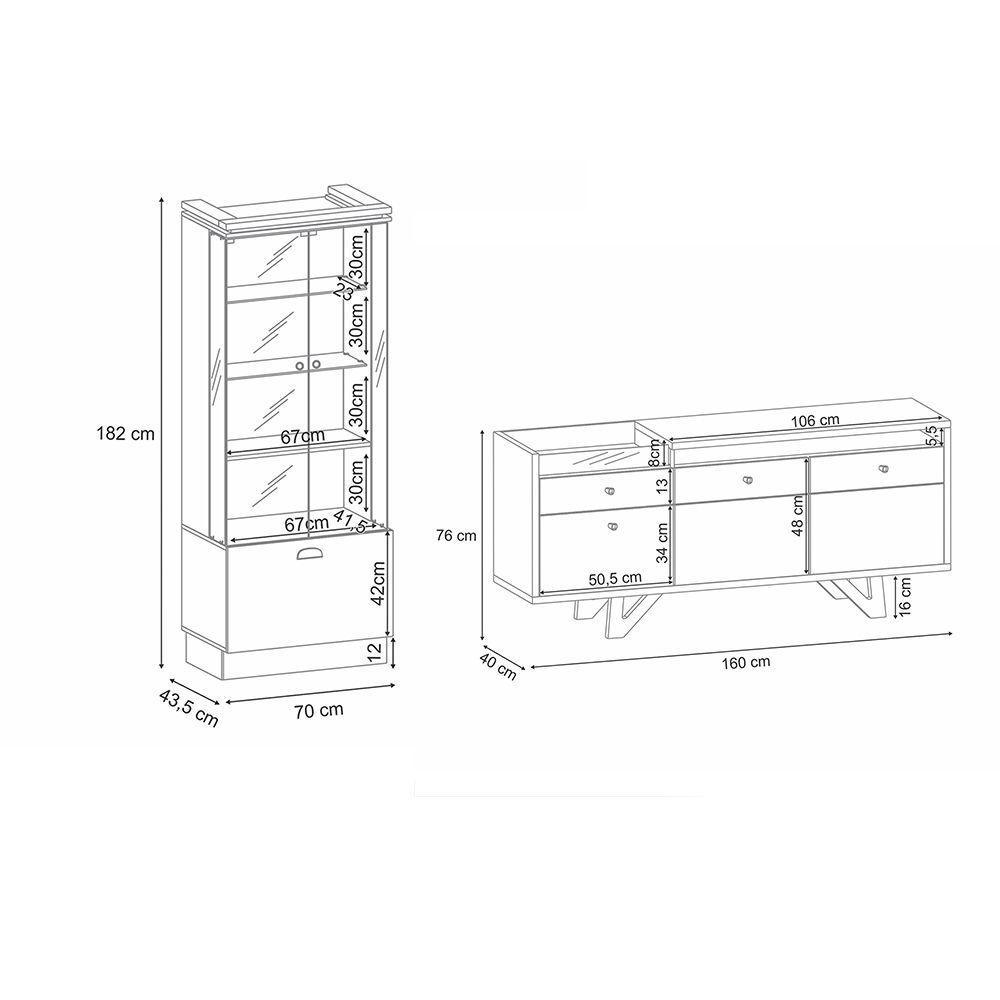 Conjunto Decorativo Cristaleira C/adega E Buffet Aparador Peggy/noeli Cinamomo/offwhite - 3