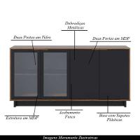 Conjunto Decorativo Cristaleira Com Led E Buffet Aparador 160cm Tenerife/gunga Preto Fosco/noce - 3