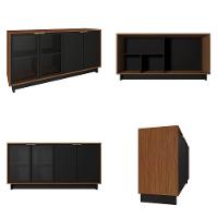 Conjunto Decorativo Cristaleira Com Led E Buffet Aparador 160cm Tenerife/gunga Preto Fosco/noce