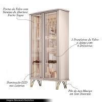 Conjunto Cristaleira Buffet Com Led Portas De Vidro Pés Aço Maciço Dourado Texas/virginia Off White - 3
