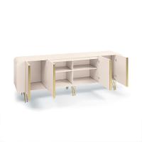 Conjunto Cristaleira Buffet Com Led Portas De Vidro Pés Aço Maciço Dourado Texas/virginia Off White