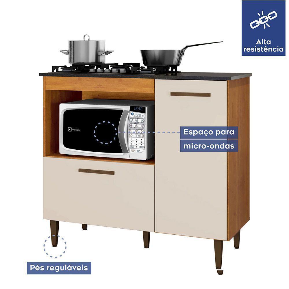 Balcão 2 Portas Para Cooktop 4 Bocas Zurique Kaiki Móveis Nature/off White - 3