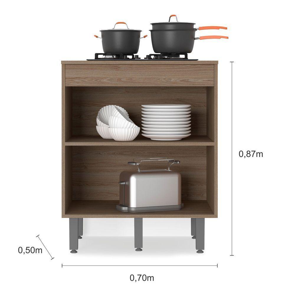 Balcão Para Cooktop Com 3 Portas E Tampo Barcelona Cor Carvalho Oak Grafite Poliman Móveis - 2