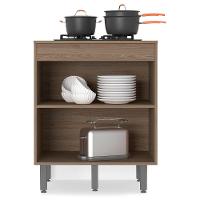 Balcão Para Cooktop Com 3 Portas E Tampo Barcelona Cor Carvalho Oak Grafite Poliman Móveis - 5