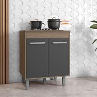 Balcão Para Cooktop Com 3 Portas E Tampo Barcelona Cor Carvalho Oak Grafite Poliman Móveis - 7