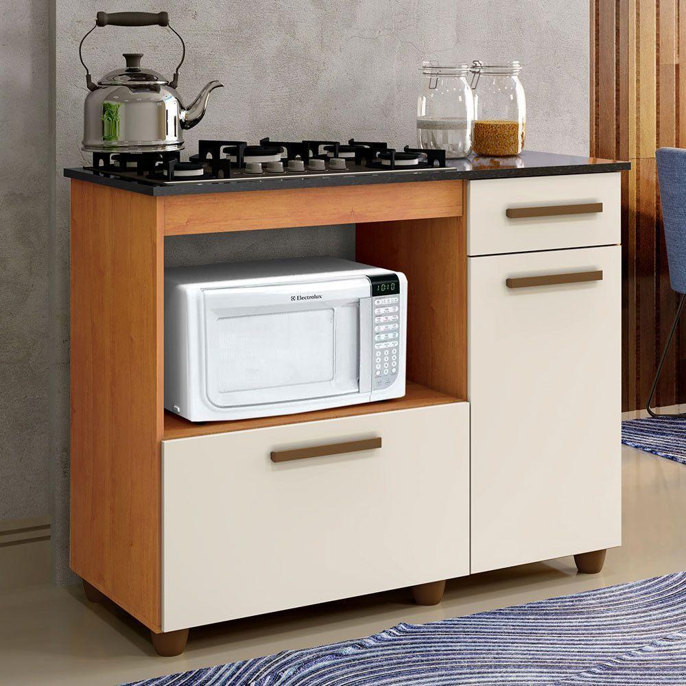 Balcão Para Cooktop 4 Bocas 2 Portas 1 Gaveta Violeta Kaiki Móveis Nature/off White - 1